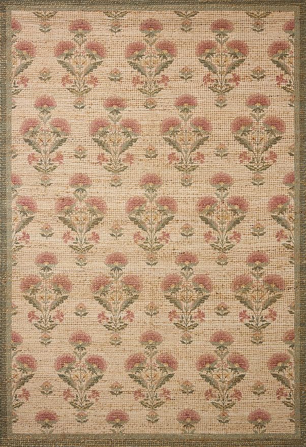 Loloi Chris Loves Julia Rue Collection RUE-01 Sage/Blush 7'-6" x 9'-6" Area Rug Jute Neutral Floral Living Room Bedroom Rug