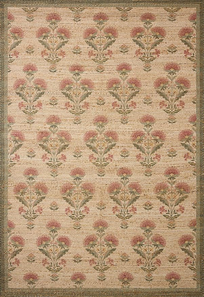 Loloi Chris Loves Julia Rue Collection RUE-01 Sage/Blush 7'-6" x 9'-6" Area Rug Jute Neutral Floral Living Room Bedroom Rug