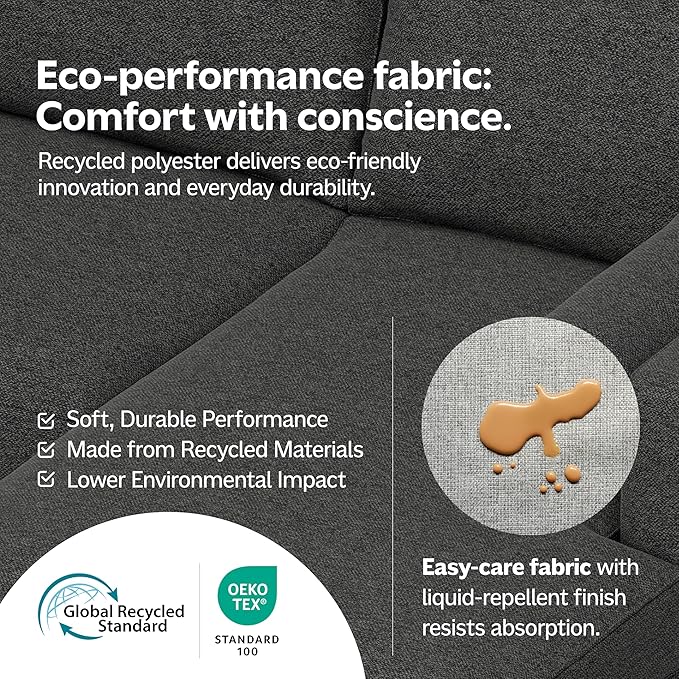 SIMPLIHOME Rex Left-Facing Modular Sectional Sofa in 100% Recycled Polyester Tightly Woven Performance Fabric, Pale Grey, 102-inches Wide, 4-Seater L-Shaped Couch with Left Chaise for Living Room