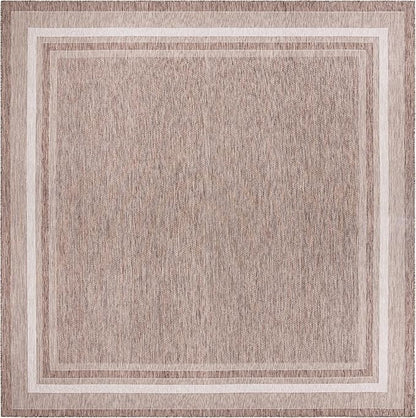 Unique Loom Outdoor Border Collection Area Rug - Soft Border (13' Square, Brown/ Ivory)