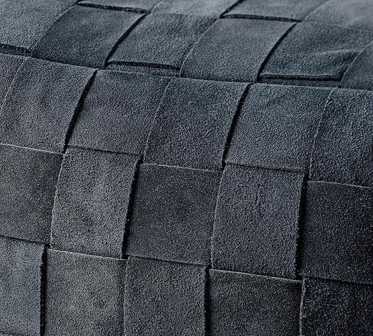 Luxury Handcrafted Suede Basketweave Pouf Ottoman – Soft & Durable Floor Cushion, Footrest, Accent Seating for Living Room, Bedroom, Office Stylish Modern Home Décor (Navy, 18" x 18" x 14")