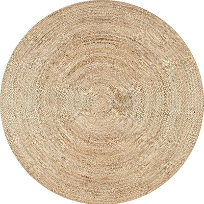 nuLOOM 8 Round Rigo Jute Hand Woven Area Rug, Natural, Solid Farmhouse Design, Natural Fiber, For Bedroom, Living Room, Dining Room, Hallway, Office, Kitchen, Entryway