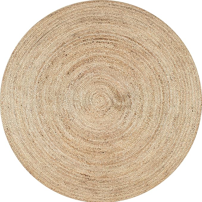 nuLOOM 3 Round Rigo Jute Hand Woven Area Rug, Natural, Solid Farmhouse Design, Natural Fiber, For Bedroom, Living Room, Dining Room, Hallway, Office, Kitchen, Entryway