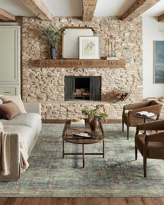 Loloi Magnolia Home by Joanna Gaines Banks Collection BAN-01 Ocean/Spice 2'-6" x 9'-6", .13" Pile Height, Machine Washable, Runner Rug