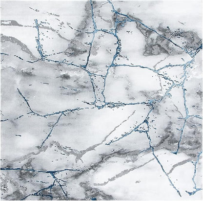 SAFAVIEH Craft Collection Area Rug - 8' Square, Ivory Grey & Blue, Modern Abstract Design, Non-Shedding & Easy Care, Ideal for High Traffic Areas in Living Room, Bedroom (CFT877M)