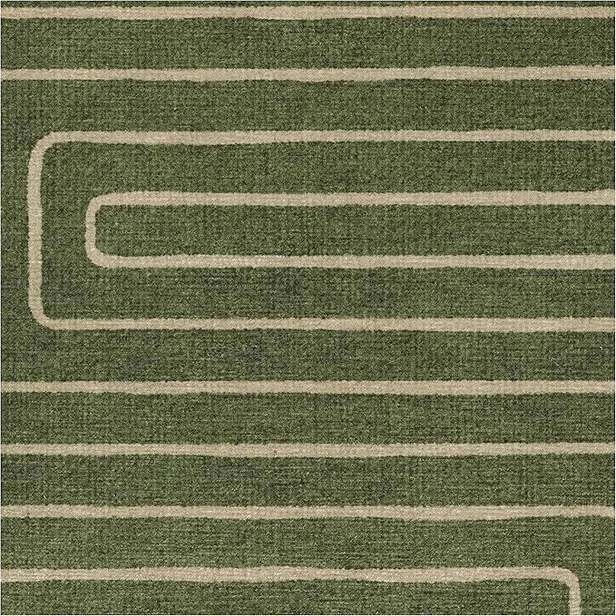 RUGGABLE x Jonathan Adler Machine Washable Area Rug – Labyrinth Fern Green 6 ft Round, Stain-Resistant, Non-Slip – Medium Rugs for Living Room, Bedroom, Hallway, Entryway & Office–with Cushioned Pad
