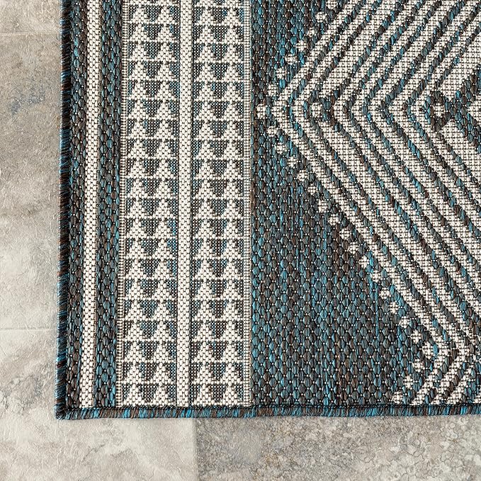 nuLOOM 4' x 6' Outdoor Tribal Geometric Area Rug, Stain Resistant, Weather Resistant, High Traffic, Patio, Balcony, Outside, Ranya Turquoise