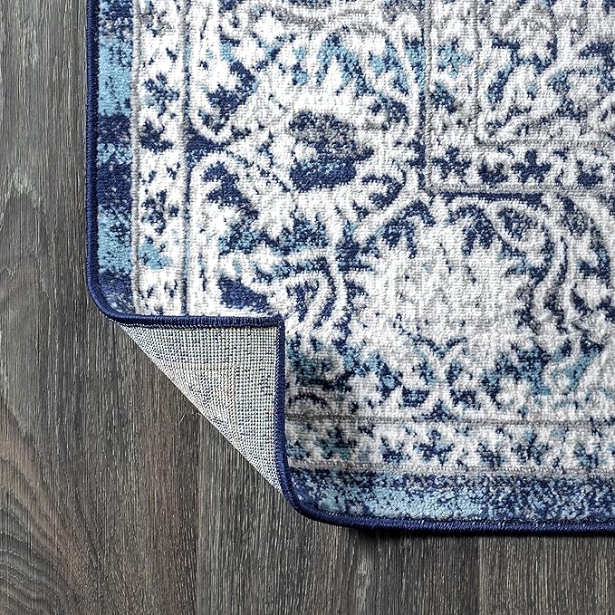 JONATHAN Y Modern Vintage Medallion Navy/Light Gray 9' Round Indoor Area Rug, Country, Floral, Easy-Cleaning for Living Room, Bedroom, Kitchen, Pet Friendly, Non-Shedding (MDP100B-9R)