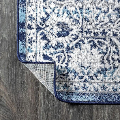 JONATHAN Y Modern Vintage Medallion Navy/Light Gray Indoor Area Rug, 4x6, Country, Floral, Easy-Cleaning for Living Room, Bedroom, Kitchen, Pet Friendly, Non-Shedding (MDP100B-4)