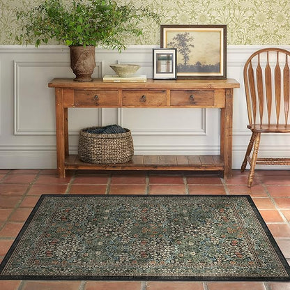 RUGGABLE x Morris & Co Washable Area Rug – Blackthorn Forest Green 4x6, Stain-Resistant, Non-Slip – Medium Machine Washable Rugs for Living Room, Bedroom, Hallway, Entryway & Office–with Standard Pad