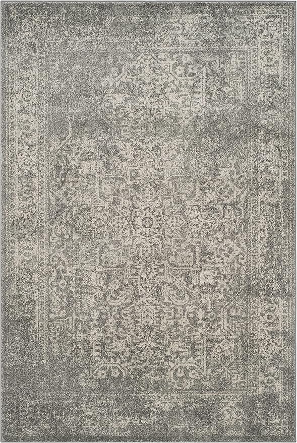 SAFAVIEH Evoke Collection 5'1" x 7'6" Silver / Ivory EVK256S Oriental Distressed Non-Shedding Living Room Bedroom Area Rug