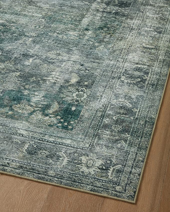 Loloi Magnolia Home by Joanna Gaines Banks Collection BAN-03 Blue/Lagoon 5'-0" x 7'-6", .13" Pile Height, Machine Washable, Area Rug