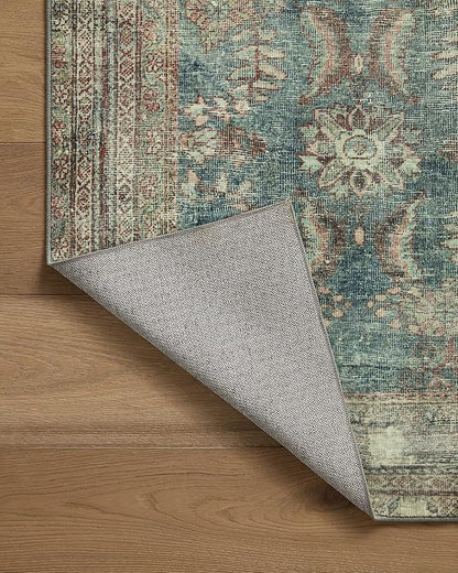 Loloi Magnolia Home by Joanna Gaines Banks Collection BAN-01 Ocean/Spice 2'-0" x 5'-0" .13" Pile Height, Machine Washable, Accent Rug