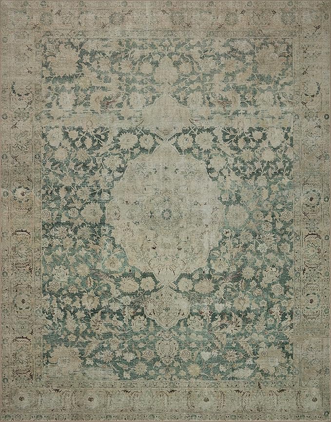 Loloi Magnolia Home by Joanna Gaines Sinclair Collection SIN-05 Jade/Sand 2'-0" x 5'-0", .25" Pile Height, Machine Washable, Accent Rug
