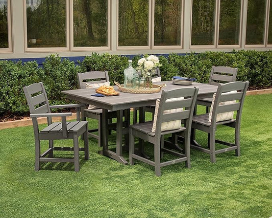 POLYWOOD Lakeside 7-Piece Outdoor Dining Set, All-Weather HDPE Patio Furniture Table and Chairs, Black, Made in USA, Deck, Garden, Poolside