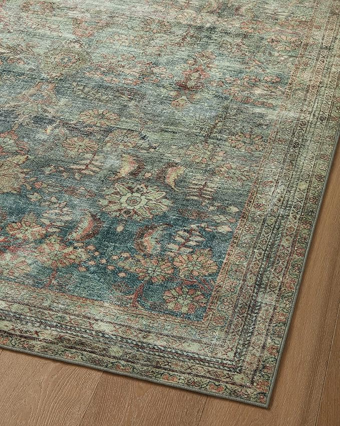 Loloi Magnolia Home by Joanna Gaines Banks Collection BAN-01 Ocean/Spice 2'-3" x 3'-9" .13" Pile Height, Machine Washable, Accent Rug