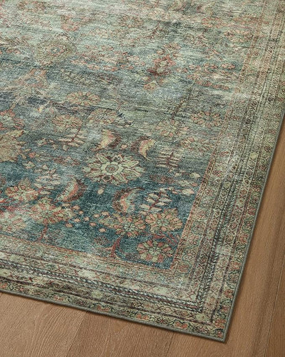Loloi Magnolia Home by Joanna Gaines Banks Collection BAN-01 Ocean/Spice 2'-6" x 9'-6", .13" Pile Height, Machine Washable, Runner Rug