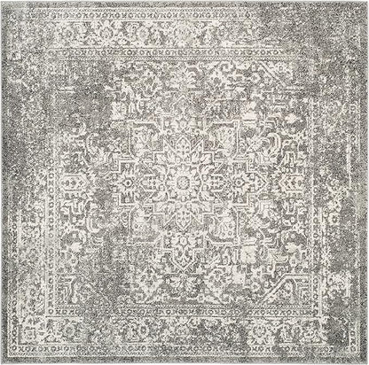 SAFAVIEH Evoke Collection Area Rug - 5'3" Square, Grey & Ivory, Distressed Design, Non-Shedding & Easy to Clean, Ideal for Living Room, Bedroom, Dining Space (EVK256D)