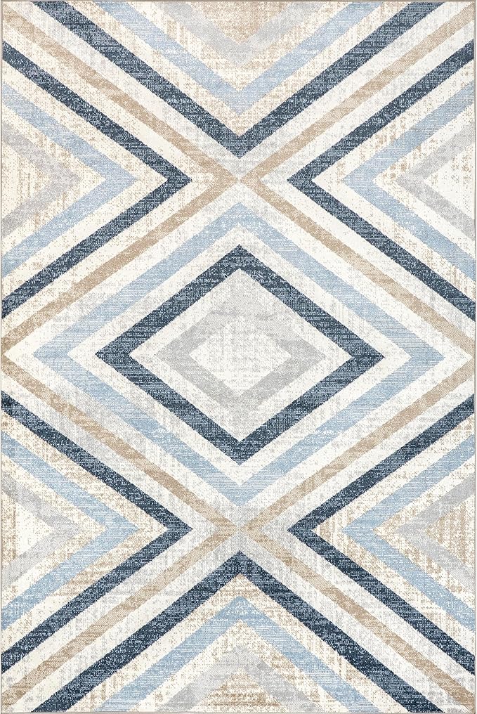 nuLOOM Akari Transitional Diamond Machine Washable Area Rug, 4x6, Blue