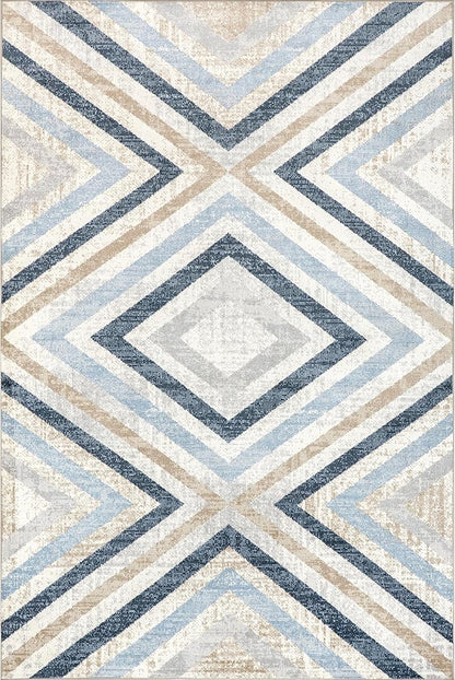 nuLOOM 2' x 6' Machine Washable Stain-Resistant Area Rug Medium Profile for Living Room, Bedroom, and Dining Room, Akari Blue