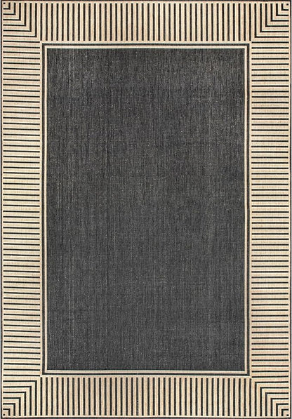 nuLOOM 10' x 13' Outdoor Area Rug, Casual Design with Striped Border, Stain Resistant, Highly Durable, for Patio, Balcony, Bedroom, Living Room, Dining Room, Bathroom, Dark Grey