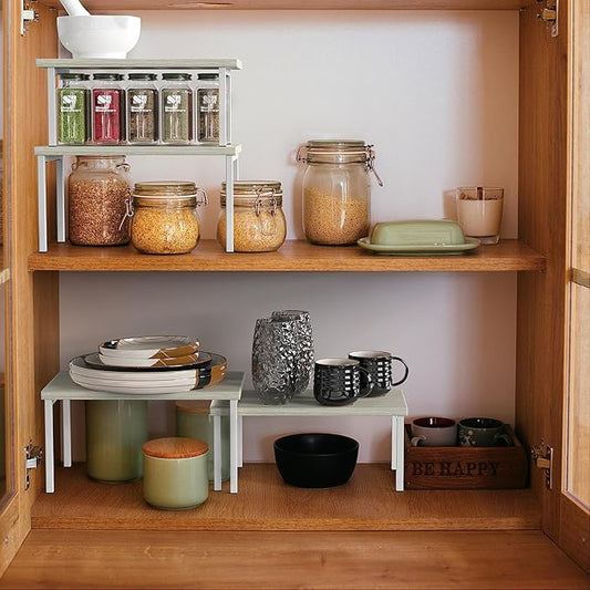 Simple Houseware Wooden Top Expandable Stackable Kitchen Cabinet and Counter Shelf Organizer, Maple