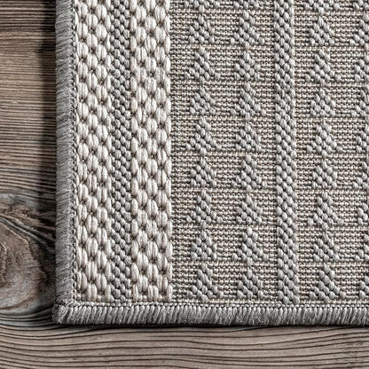 nuLOOM 2' x 10' Outdoor Tribal Geometric Area Rug, Stain Resistant, Weather Resistant, High Traffic, Patio, Balcony, Outside, Ranya Light Grey