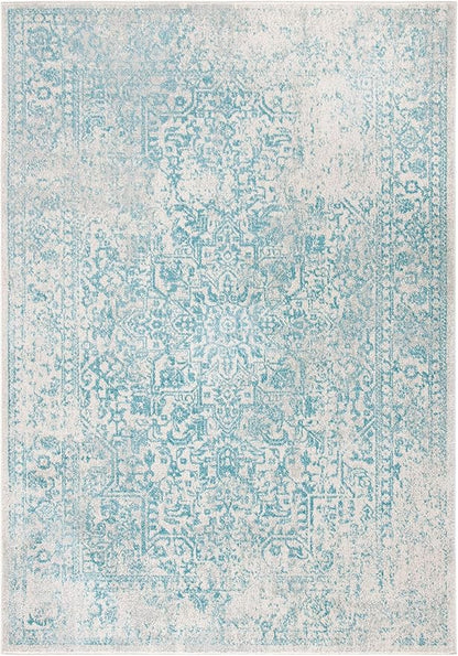SAFAVIEH Area Rug 9x12 - Evoke Collection - Large - Ivory & Aqua, Distressed Design, Non-Shedding & Easy to Clean, Ideal for Living Room, Bedroom, Dining Space (EVK256J)