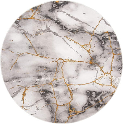 SAFAVIEH Craft Collection Area Rug - 4' Round, Grey & Gold, Modern Abstract Design, Non-Shedding & Easy Care, Ideal for High Traffic Areas in Living Room, Bedroom (CFT877F)