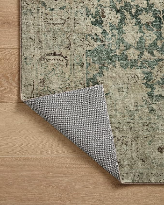 Loloi Magnolia Home by Joanna Gaines Sinclair Collection SIN-05 Jade/Sand 3'-6" x 5'-6", .25" Pile Height, Machine Washable, Accent Rug