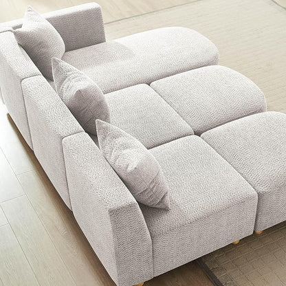 VANOMi 109.84" Modular Sectional Sofa with 3 Pillows, Convertible 5-Seater Comfy Boucle Cloud Couch with Ottoman, Modern Sectional Sofas for Living Room, Office, Apartment (Camel)