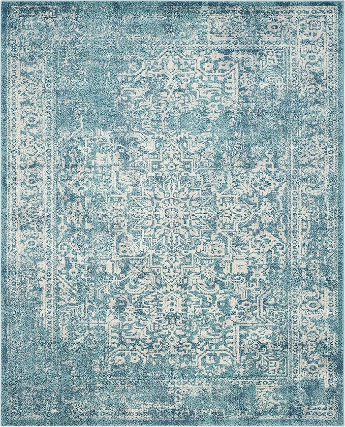 SAFAVIEH Area Rug 8x10 - Evoke Collection - Large - Blue & Ivory, Distressed Design, Non-Shedding & Easy Cleaning, Ideal for Living Room, Bedroom, Dining Space (EVK256C)