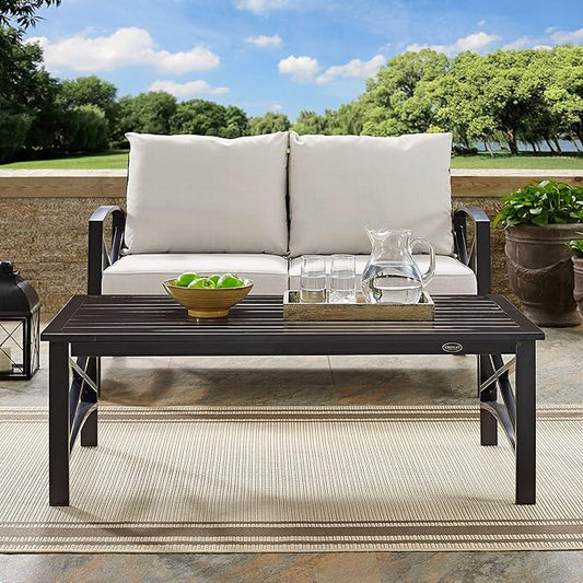 Crosley Furniture Kaplan Weather Resistant Metal Outdoor Coffee Table for Patio, Deck, Porch, Oiled Bronze