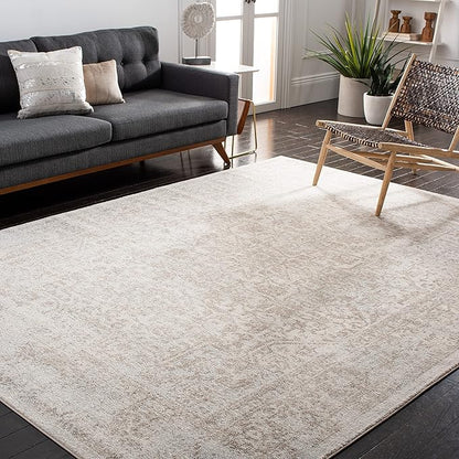 SAFAVIEH Area Rug 8x10 - Evoke Collection - Large - Ivory & Taupe, Distressed Design, Non-Shedding & Easy Cleaning, Ideal for Living Room, Bedroom, Dining Space (EVK256E)