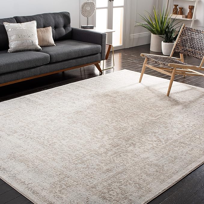 SAFAVIEH Area Rug 11x15 - Evoke Collection - Large - Ivory & Taupe, Distressed Design, Non-Shedding & Easy to Clean, Ideal for Living Room, Bedroom, Dining Space (EVK256E)