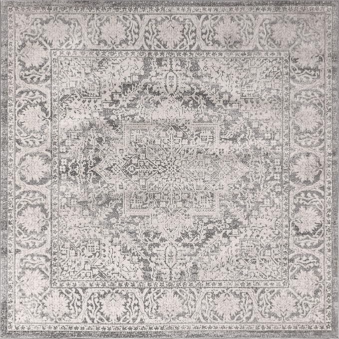 JONATHAN Y Modern Vintage Medallion Light Gray 9x9 Square Indoor Area Rug, Country, Floral, Easy-Cleaning for Living Room, Bedroom, Kitchen, Pet Friendly, Non-Shedding (MDP100A-9SQ)
