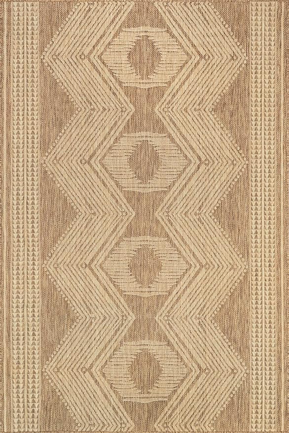 nuLOOM Ranya Light Brown/Ivory, 4' Square, Tribal Geometric, Soft and Cozy, High Traffic, Stain Resistant, Easy Clean, Durable Area Rug for Indoor/Outdoor Patio, Deck, Porch, Garden, Courtyard