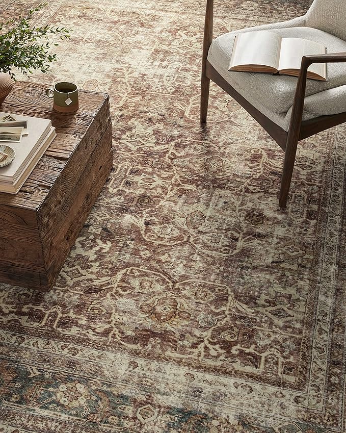 Loloi Magnolia Home by Joanna Gaines Sinclair Collection SIN-01 Rust/Lagoon 8'-6" x 11'-6", .25" Pile Height, Machine Washable, Area Rug