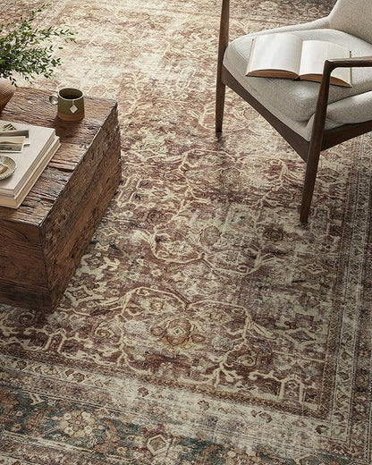 Loloi Magnolia Home by Joanna Gaines Sinclair Collection SIN-01 Rust/Lagoon 2'-3" x 3'-9", .25" Pile Height, Machine Washable, Accent Rug