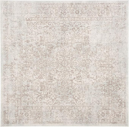 SAFAVIEH Evoke Collection Area Rug - 6'7" Square, Ivory & Taupe, Distressed Design, Non-Shedding & Easy to Clean, Ideal for Living Room, Bedroom, Dining Space (EVK256E)