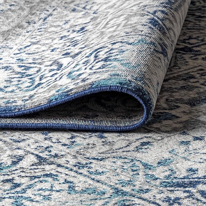 JONATHAN Y Modern Vintage Medallion Navy/Light Gray 9x9 Square Indoor Area Rug, Country, Floral, Easy-Cleaning for Living Room, Bedroom, Kitchen, Pet Friendly, Non-Shedding (MDP100B-9SQ)