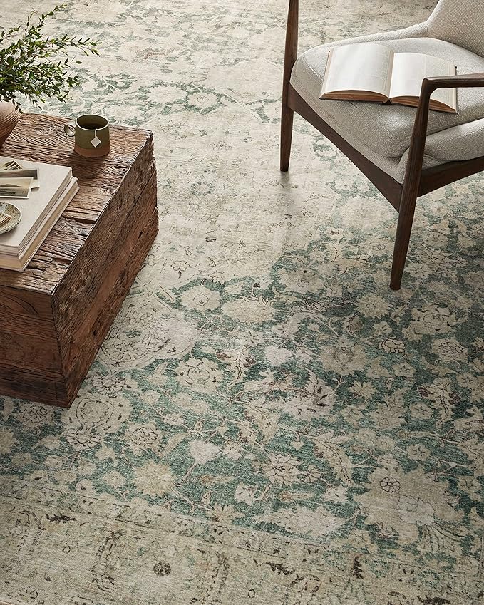 Loloi Magnolia Home by Joanna Gaines Sinclair Collection SIN-05 Jade/Sand 8'-6" x 11'-6", .25" Pile Height, Machine Washable, Area Rug