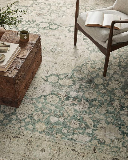 Loloi Magnolia Home by Joanna Gaines Sinclair Collection SIN-05 Jade/Sand 2'-3" x 9'-6", .25" Pile Height, Machine Washable, Runner Rug