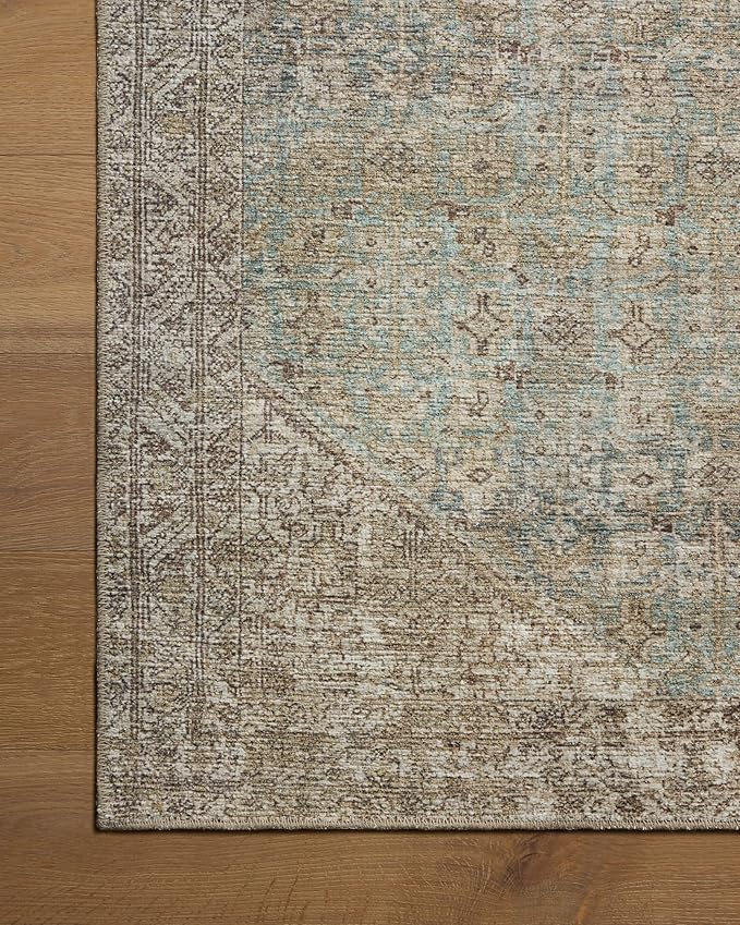 Loloi Amber Lewis Cambria Collection CBR-05 Aqua/Natural 6'-0" x 9'-0" Area Rug Jute, Neutral, Vintage Style, Antique Tone, Living, Bedroom, Dining, Carpet