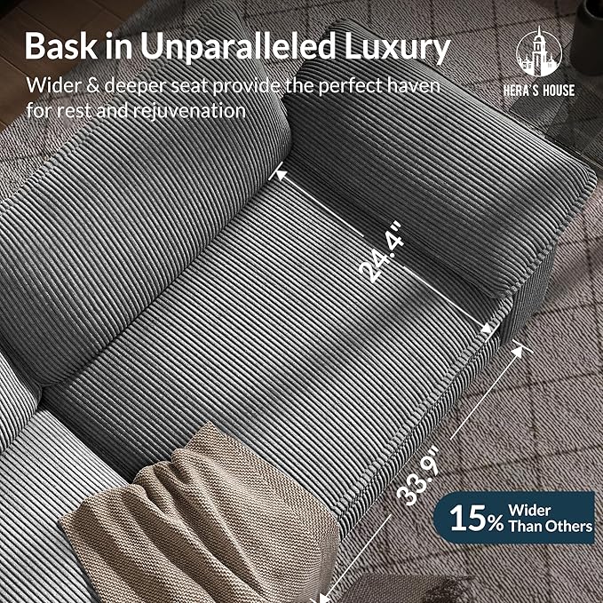 HERA'S HOUSE 158" Modular Sectional Sofa, Oversized U Shaped Couches for Living Room, Comfy Cloud Couch with Ottoman, 6-Seater Deep Seat Sofa with Throw Pillow, Corduroy Grey