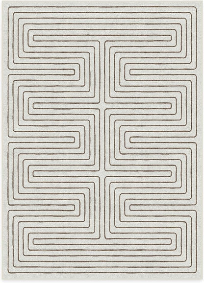 RUGGABLE x Jonathan Adler Machine Washable Modern Area Rug – Labyrinth Camel/Ivory 5x7, Stain-Resistant, Non-Slip – Medium Rugs for Living Room, Bedroom, Hallway, Entryway & Office–with Cushioned Pad