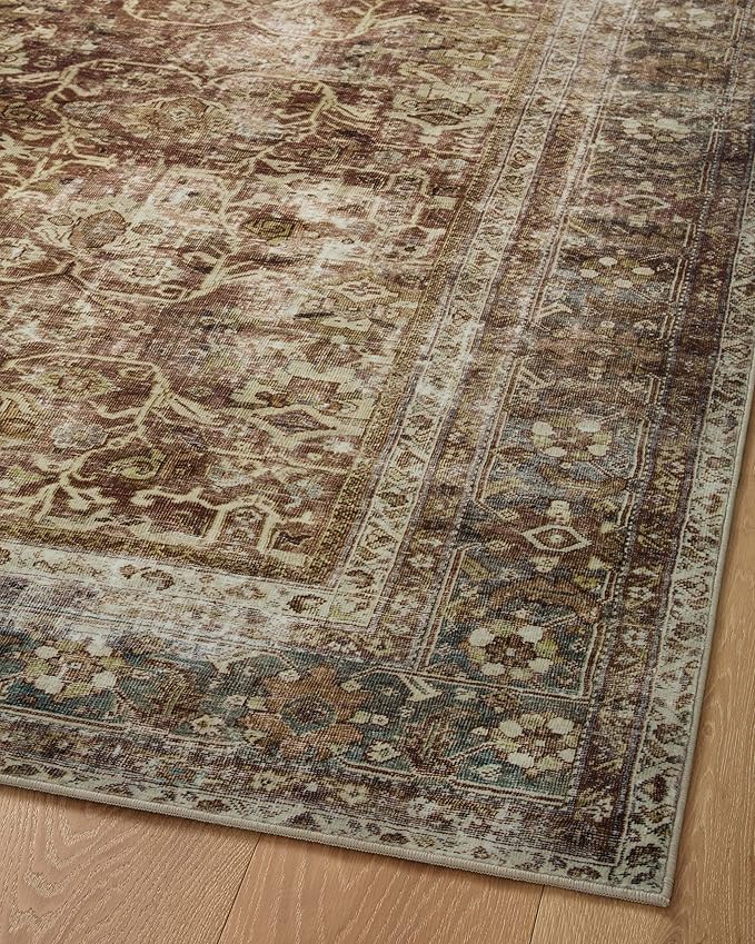 Loloi Magnolia Home by Joanna Gaines Sinclair Collection SIN-01 Rust/Lagoon 8'-6" x 11'-6", .25" Pile Height, Machine Washable, Area Rug