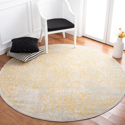 SAFAVIEH Evoke Collection Area Rug - 8' Round, Ivory & Gold, Distressed Design, Non-Shedding & Easy to Clean, Ideal for Living Room, Bedroom, Dining Space (EVK256B)