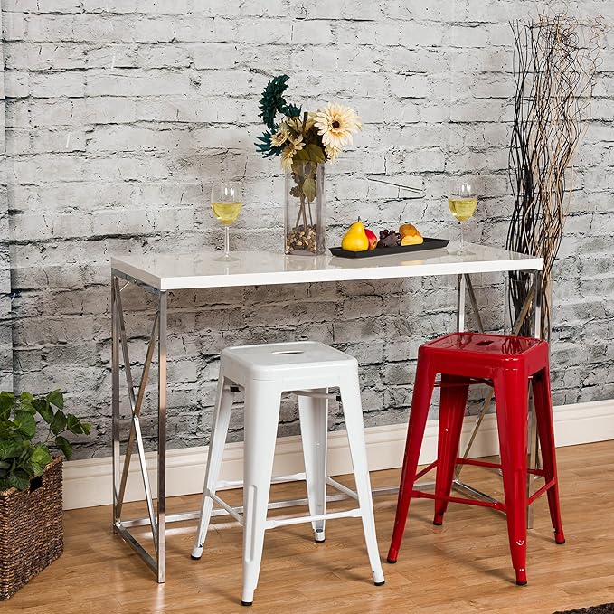 Vogue Furniture Direct 24" High Bar Stools Backless Red Metal Barstools Indoor-Outdoor Counter Height Stools with Square Seat, Set of 4
