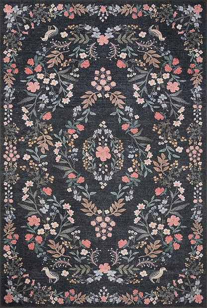Loloi Rifle Paper Co. Maison Collection MAO-04 Tuileries Black 3'-0" x 3'-0" Round, .19" Pile Height, Accent Rug